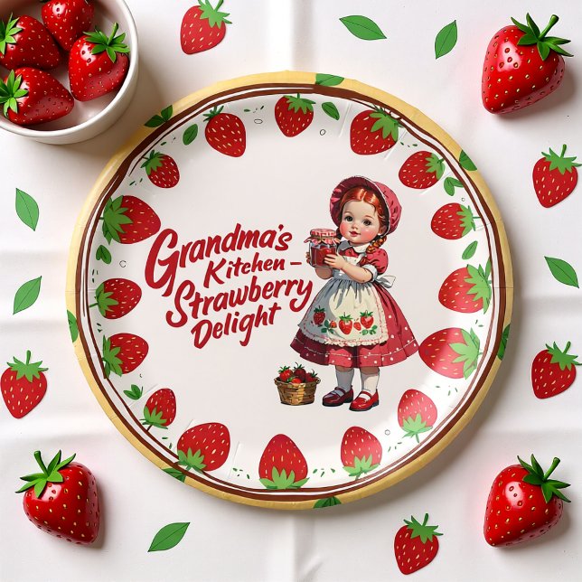 Vintage Strawberry Kitchen Girl  Grandma's Delight Paper Plate (Creator Uploaded)