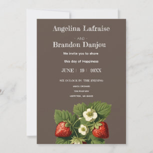 Vintage strawberry orchard wedding invitation