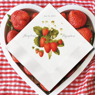 Vintage strawberry orchard wedding napkin