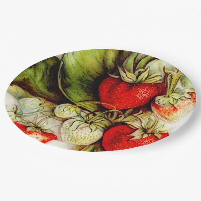 Vintage strawberry paper  paper plate (Angled)