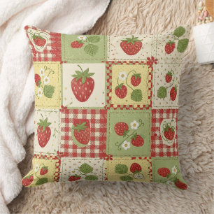 Vintage Strawberry Patchwork Cottagecore Pattern Cushion
