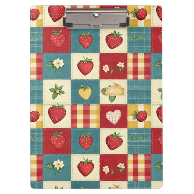 Vintage Strawberry Patchwork Farmhouse Pattern Clipboard (Front)