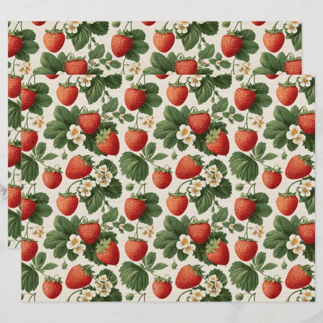 Vintage Strawberry Pattern Scrapbook Paper (Front/Back)