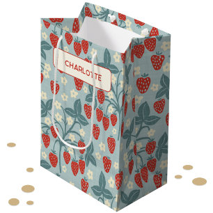 Vintage Strawberry Personalised Floral Botanical Medium Gift Bag