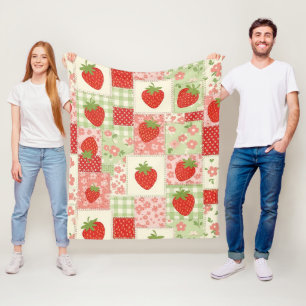 Vintage Strawberry Picnic Patchwork Pattern Fleece Blanket