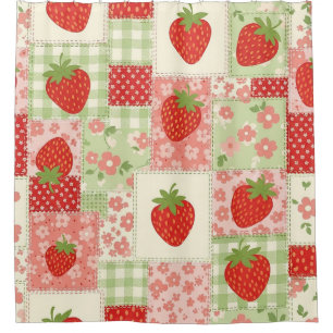 Vintage Strawberry Picnic Patchwork Pattern Shower Curtain