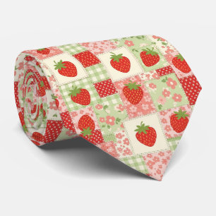 Vintage Strawberry Picnic Patchwork Pattern Tie