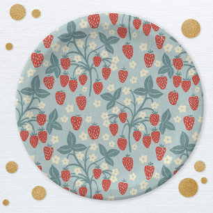 Vintage Strawberry Plant Pattern Paper Plate