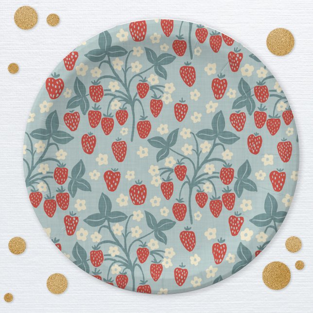 Vintage Strawberry Plant Pattern Paper Plate (Vintage strawberry plant pattern heritage revival party paper plates)