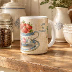 Vintage Strawberry Teacup Cottagecore Kitchen  Coffee Mug
