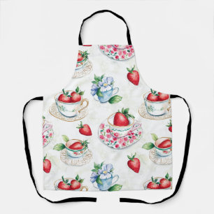 Vintage Strawberry Teacup Floral Pattern Apron