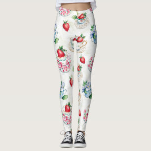 Vintage Strawberry Teacup Floral Pattern Leggings