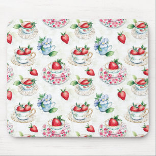 Vintage Strawberry Teacup Floral Pattern Mouse Mat