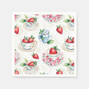 Vintage Strawberry Teacup Floral Pattern Napkin
