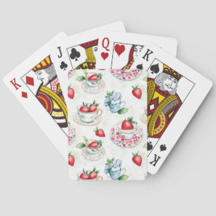 Vintage Strawberry Teacup Floral Pattern Playing Cards
