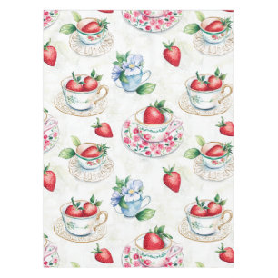 Vintage Strawberry Teacup Floral Pattern Tablecloth