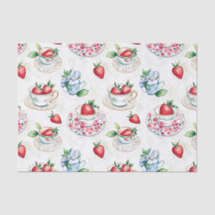 Vintage Strawberry Teacup Floral Pattern Tissue Paper