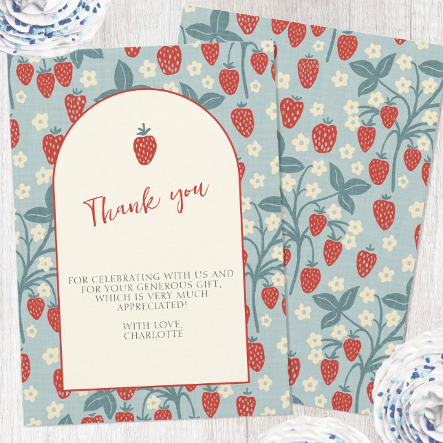 Vintage Strawberry Thank You Card (Vintage inspired strawberry pattern thank you card)