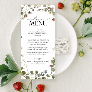 Vintage Strawberry Watercolor Bridal Shower Menu