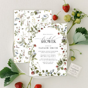 Vintage Strawberry Watercolor Summer Bridal Shower Invitation