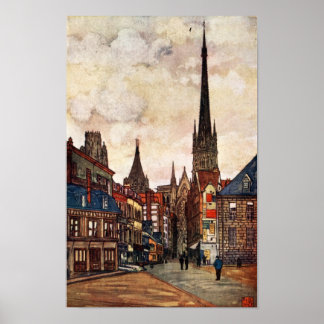 Vintage Street Scene Rouen France Mediaeval Poster