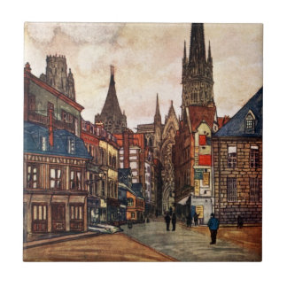 Vintage Street Scene Rouen France Mediaeval Tile