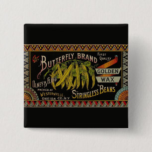 Vintage String Beans Label 15 Cm Square Badge