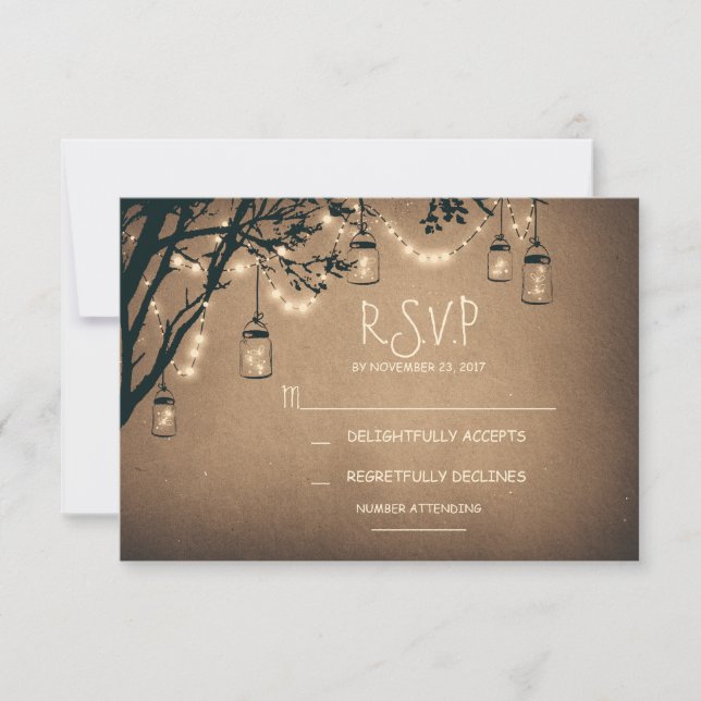 vintage string lights and mason jars RSVP (Front)