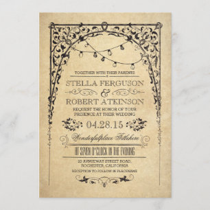 vintage string lights arch wedding invitations
