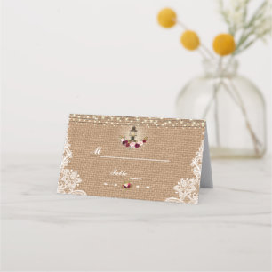 Vintage String Lights Lace Burlap Table Number Place Card
