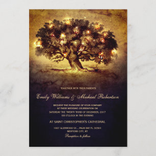 Vintage String Lights Oak Tree Country Wedding Invitation