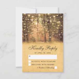 Vintage String Lights Rustic Tree Wedding RSVP Card