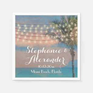 Vintage String Lights Sunset Beach Wedding Napkin