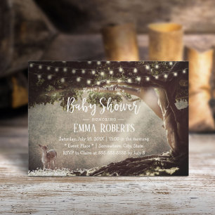 Vintage String Lights Tree Baby Deer Baby Shower Invitation