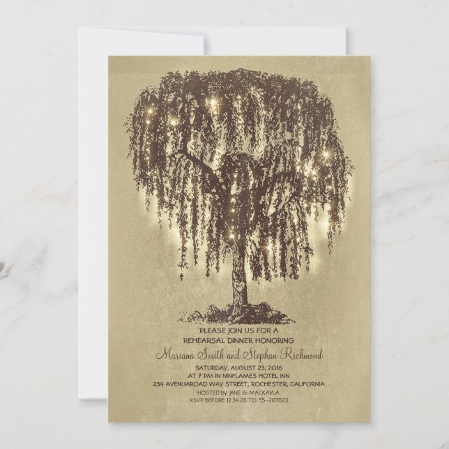 Vintage String Lights Tree Rustic Rehearsal Dinner Invitation (Front)