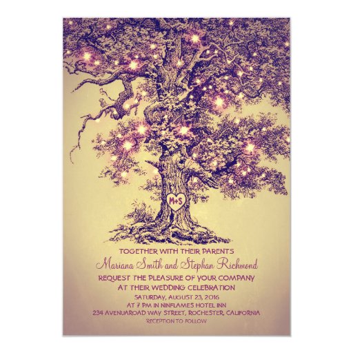 Image of Vintage String Lights Tree Rustic Wedding Invites