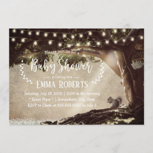 Vintage String Lights Tree & Squirrel Baby Shower Invitation