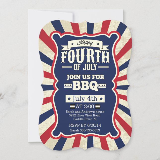 Vintage Stripe 4th of July Party Invitation (Front)