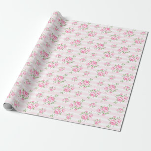 Vintage stripe and  floral roses classic pale pink wrapping paper
