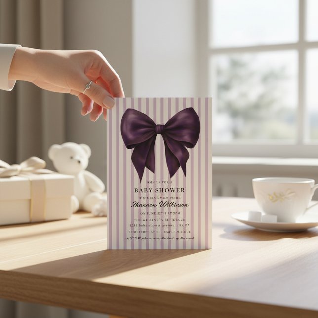 vintage stripe bow Baby Shower QR Invitation (Creator Uploaded)