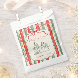 Vintage Stripe Bow Christmas Dinner Favour Bags