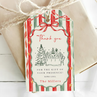 Vintage Stripe Bow Christmas Dinner Gift Tags