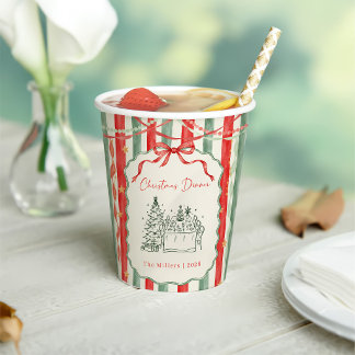 Vintage Stripe Bow Christmas Dinner Paper Cups
