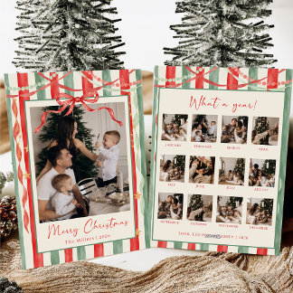 Vintage Stripe Bow Christmas Family Photo Holiday Card