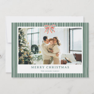 Vintage Stripe Bow Christmas Photo Holiday Card