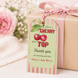 Vintage Stripe Cherry Garden Baby Shower Gift Tags