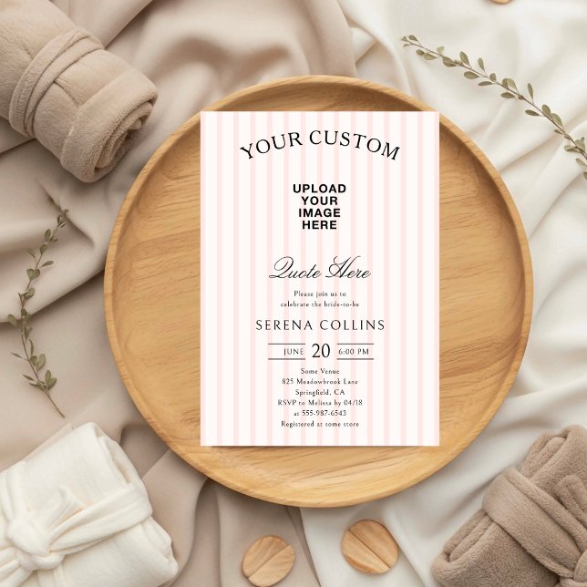 Vintage Stripe Custom Image Blush Bridal Shower  Invitation (Creator Uploaded)