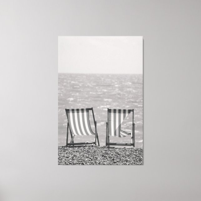 Vintage Striped Beach Chairs Canvas Print (Front)