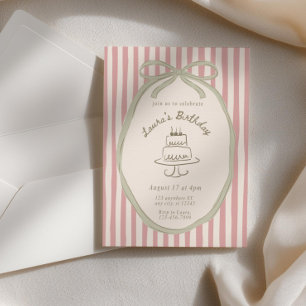 Vintage Striped Birthday Invitation, Whimsical Han Invitation