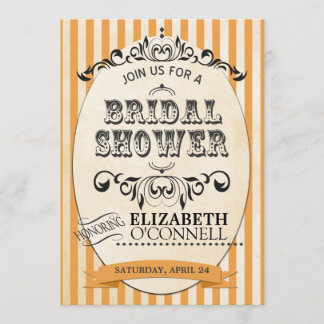 Vintage Striped Bridal Shower Invitation-orange Invitation